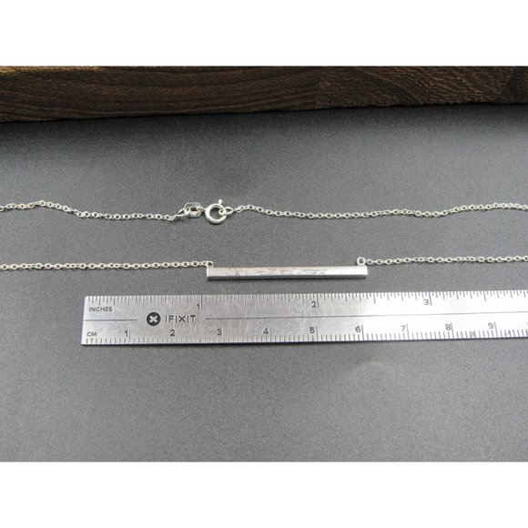 16 Inch Sterling Silver Single Bar Simple Necklace - Picture 4 of 5